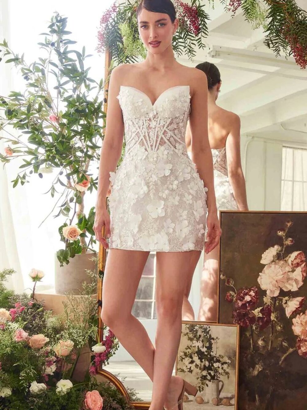 NWT Andrea & Leo 3D Floral Lace Mini Wedding Dress Size 12